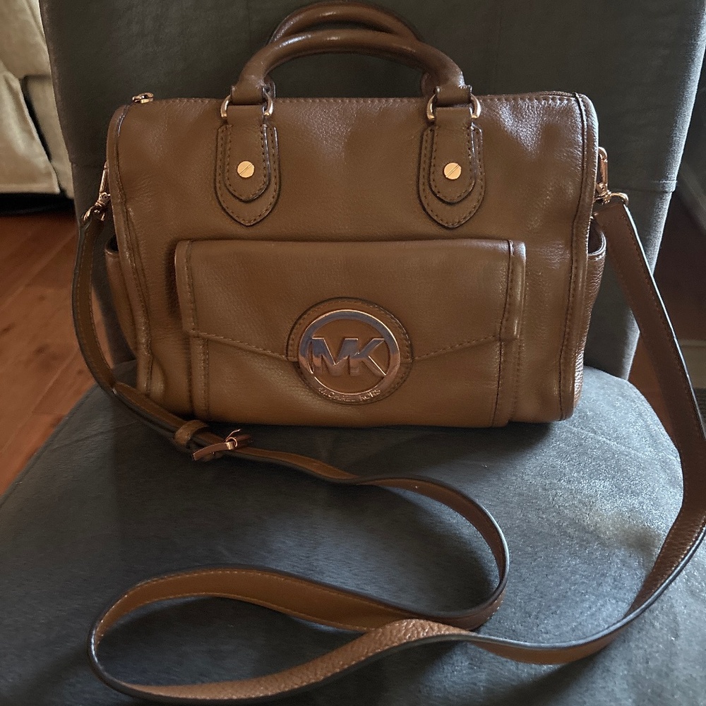 Michael Kors Brown Leather Margo Satchel Crossbody Handbag
